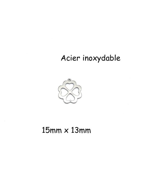 breloque trèfle à 4 feuilles métal argenté en acier inoxydable