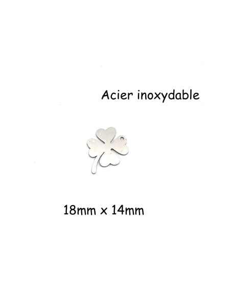 breloque trèfle à 4 feuilles coeur argenté en acier inoxydable