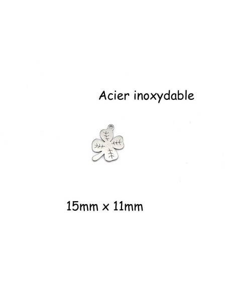 breloque trèfle à 4 feuilles argenté en métal acier inoxydable