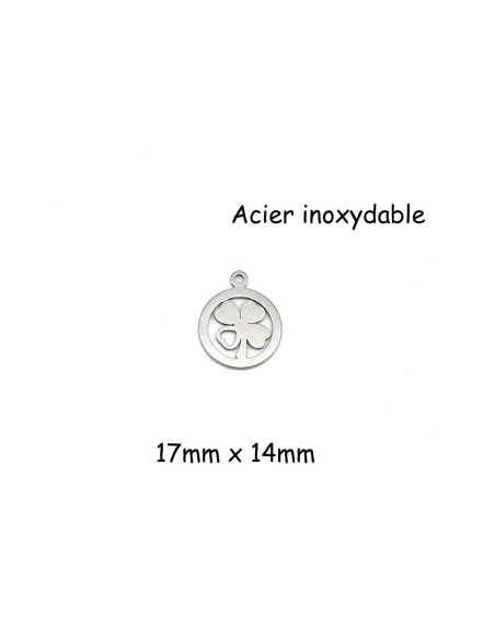 breloque trèfle argenté en métal acier inoxydable