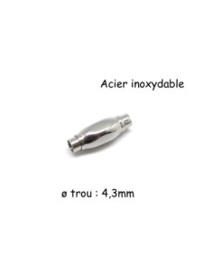Fermoir aimanté en métal argenté acier inoxydable pour cordon de 4mm