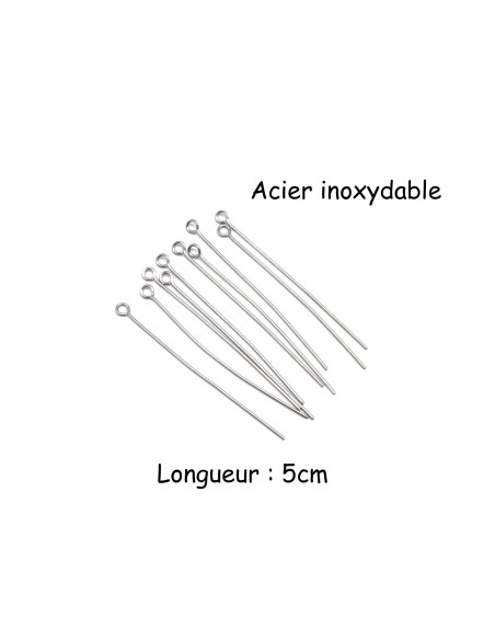 tige métallique clous à oeil, oeillet  5cm en métal acier inox argenté