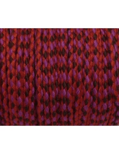 Cordelette polyester tressé 1,5mm multicolore rose fuchsia, violet, marron