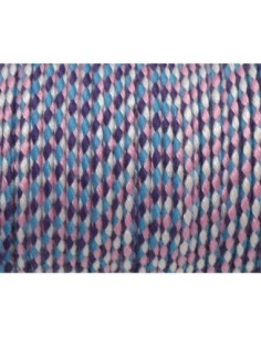 Cordelette polyester tressé 1,5mm violet, bleu blanc et rose