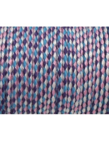 Cordelette polyester tressé 1,5mm violet, bleu blanc et rose