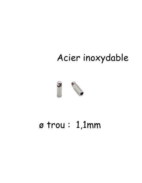 Embout rond métal argenté en acier inoxydable pour cordon de 1mm