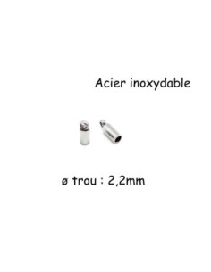 Embout rond métal argenté en acier inoxydable pour cordon de 2mm