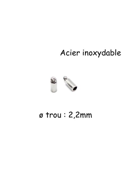 Embout rond métal argenté en acier inoxydable pour cordon de 2mm