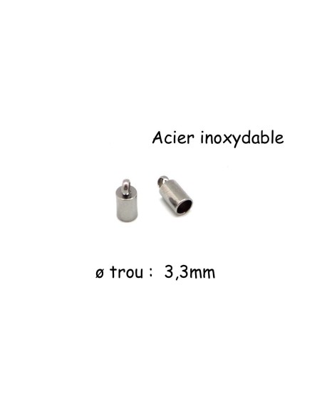 8 Embouts rond métal argenté en acier inoxydable pour cordon de 3mm