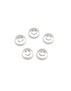 Perle en métal argenté ronde pastille motif smile sourire 10mm 2