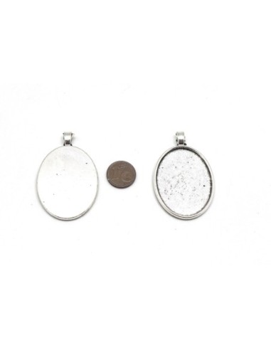 2 Grand Support cabochon ovale en métal argenté pour cabochon de 30mm x 40mm