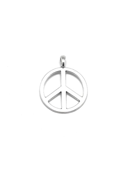 pendentif peace and love en métal argenté 37mm x 29mm