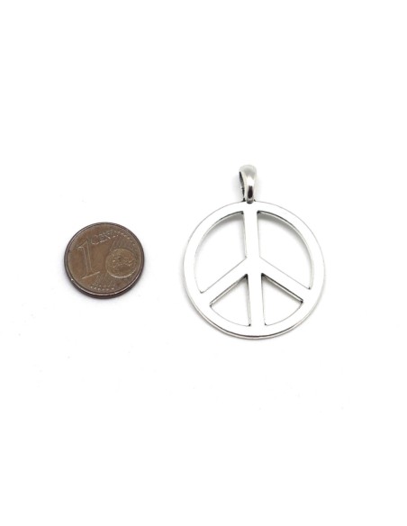 pendentif peace and love en métal argenté 37mm x 29mm
