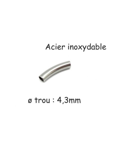 perle tube incurvé en acier inoxydable argenté pour cordon de 4mm
