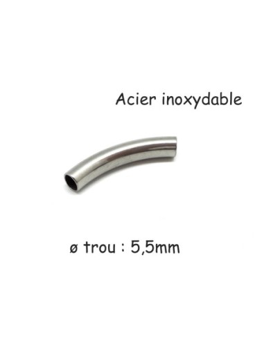 perle tube incurvé en acier inoxydable argenté pour cordon de 5mm