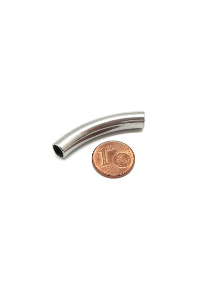 perle tube incurvé en acier inoxydable argenté pour cordon de 5mm
