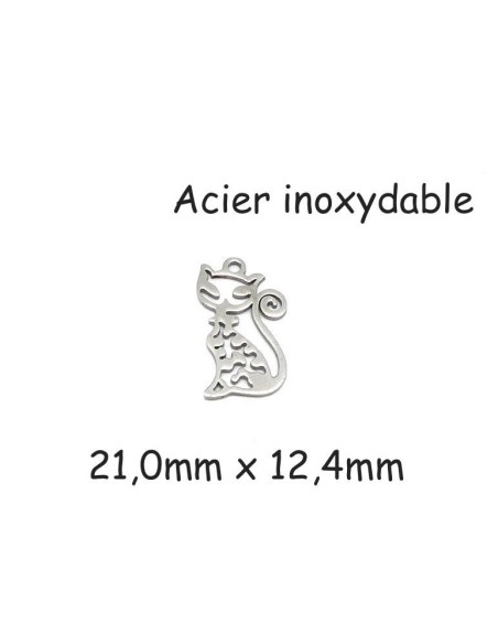 breloque chat argenté en acier inoxydable