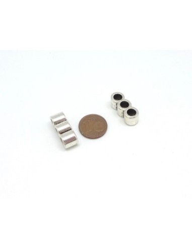 Perle en métal argenté 3 trous en métal argenté pour cordon cuir de 5mm