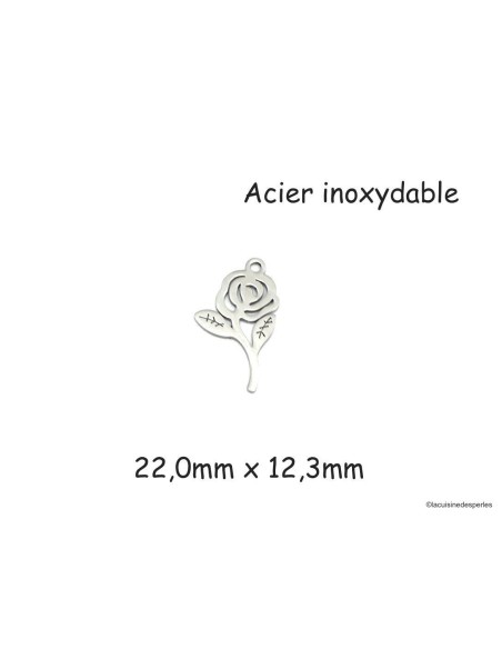breloque fleur rose argenté en acier inoxydable