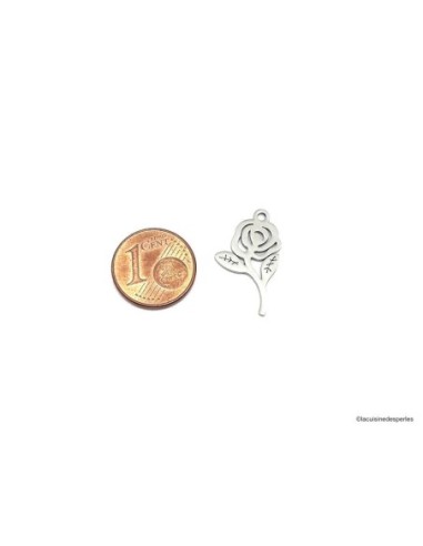 charm fleur rose argenté en acier inoxydable