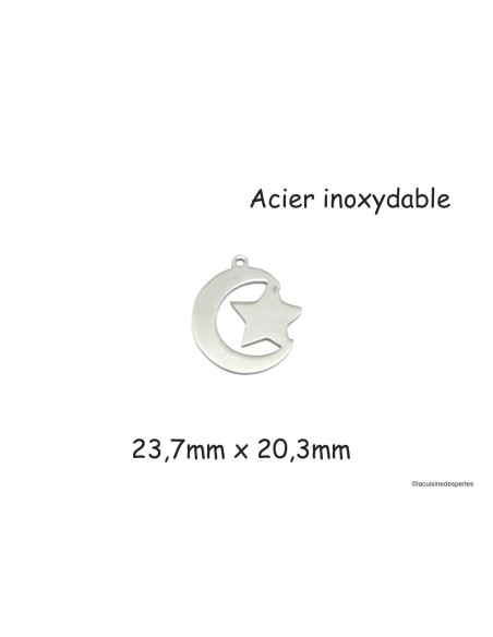 breloque lune étoile argenté en acier inoxydable