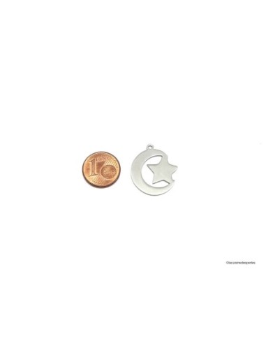 charm lune étoile argenté en acier inoxydable