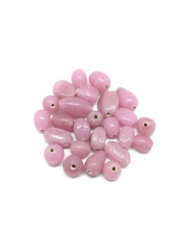 perle en verre assorti ovale, ronde toupie de couleur rose
