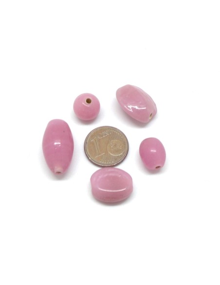 perle en verre ovale, ronde toupie couleur rose