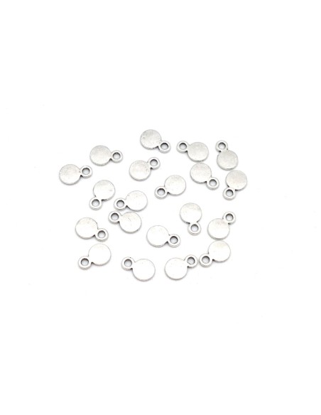 mini breloque sequin en métal argenté lisse 8mm x 5mm