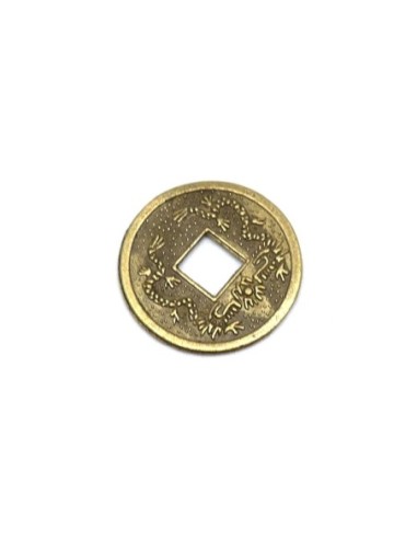 Perle intercalaire pièce chinoise 19mm en métal de couleur bronze, vieil or mat