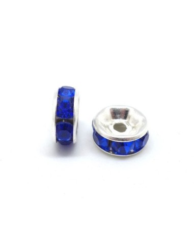 Perle intercalaire argenté à strass de couleur bleu outremer 8mm