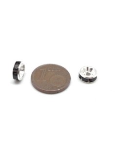Perle intercalaire rondelle argenté à strass noir 8mm 2