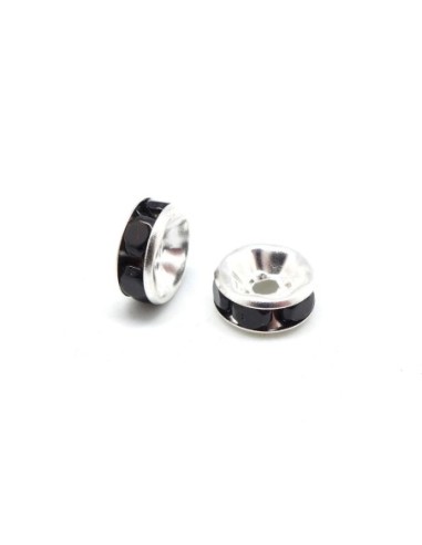 ntercalaire rondelle argenté à strass noir 8mm