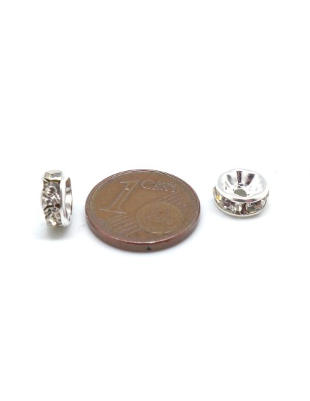 Perle intercalaire argenté à strass incolore 8mm