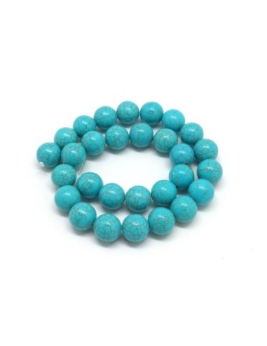 perle ronde 14mm pierre naturelle imitation turquoise "Howlite" couleur bleu turquoise