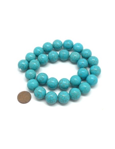 perle ronde beau turquoise 14mm pierre naturelle imitation turquoise "Howlite"