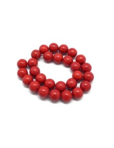 perle ronde 14mm pierre naturelle imitation turquoise "Howlite" rouge