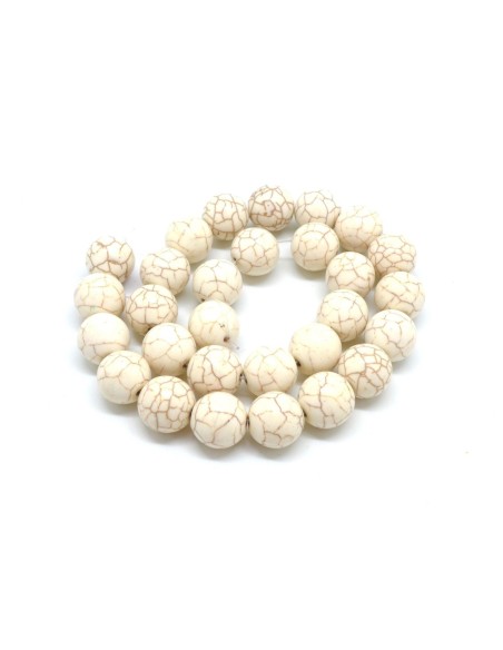 perle ronde 14mm pierre naturelle imitation turquoise "Howlite" beige