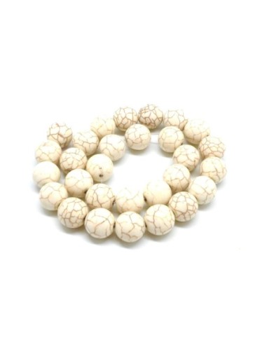 perle ronde en pierre 14mm imitation turquoise "Howlite" beige