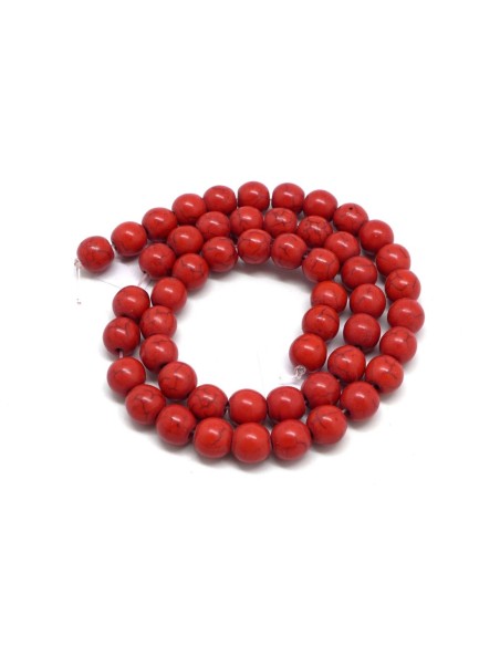 perle ronde 8mm pierre reconstitué "Howlite" rouge