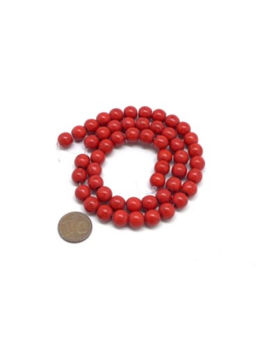 perle ronde rouge 8mm en pierre reconstitué "Howlite"