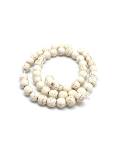 perle ronde 8mm en pierre reconstitué "Howlite" blanc cassé