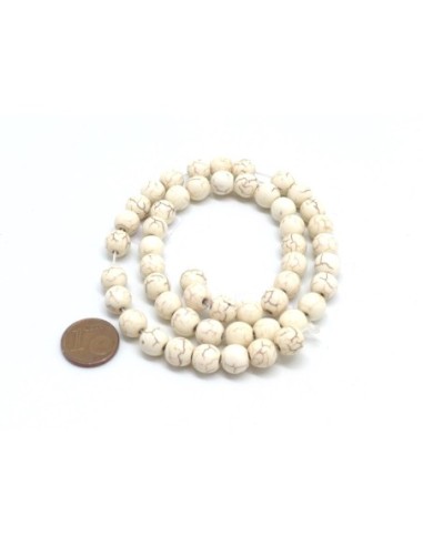 perle ronde 8mm en pierre reconstitué "Howlite"  blanc cassé pour bijoux