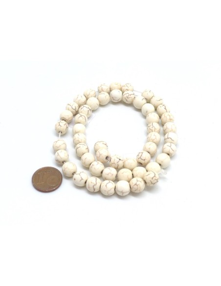perle ronde 8mm en pierre reconstitué "Howlite"  blanc cassé pour bijoux