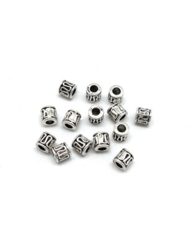 Perle tube style ethnique argenté