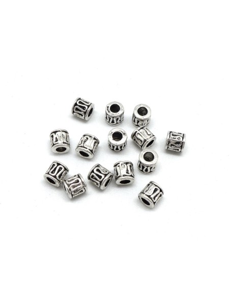 Perle tube style ethnique argenté