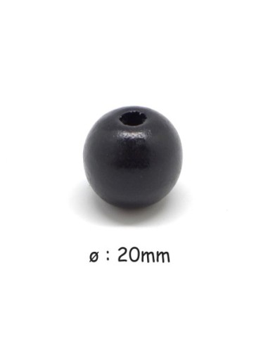 grosse perles en bois peinte ronde 20mm noir à gros trou