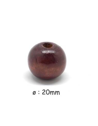 perle en bois ronde 20mm marron auburn à gros trou
