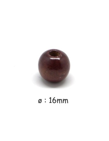 perle en bois ronde 16mm marron auburn à gros trou