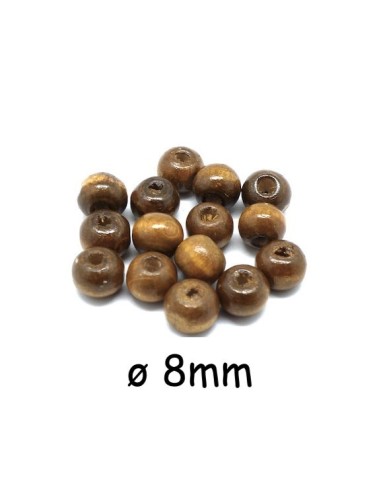 perle en bois ronde de couleur marron noisette 8mm